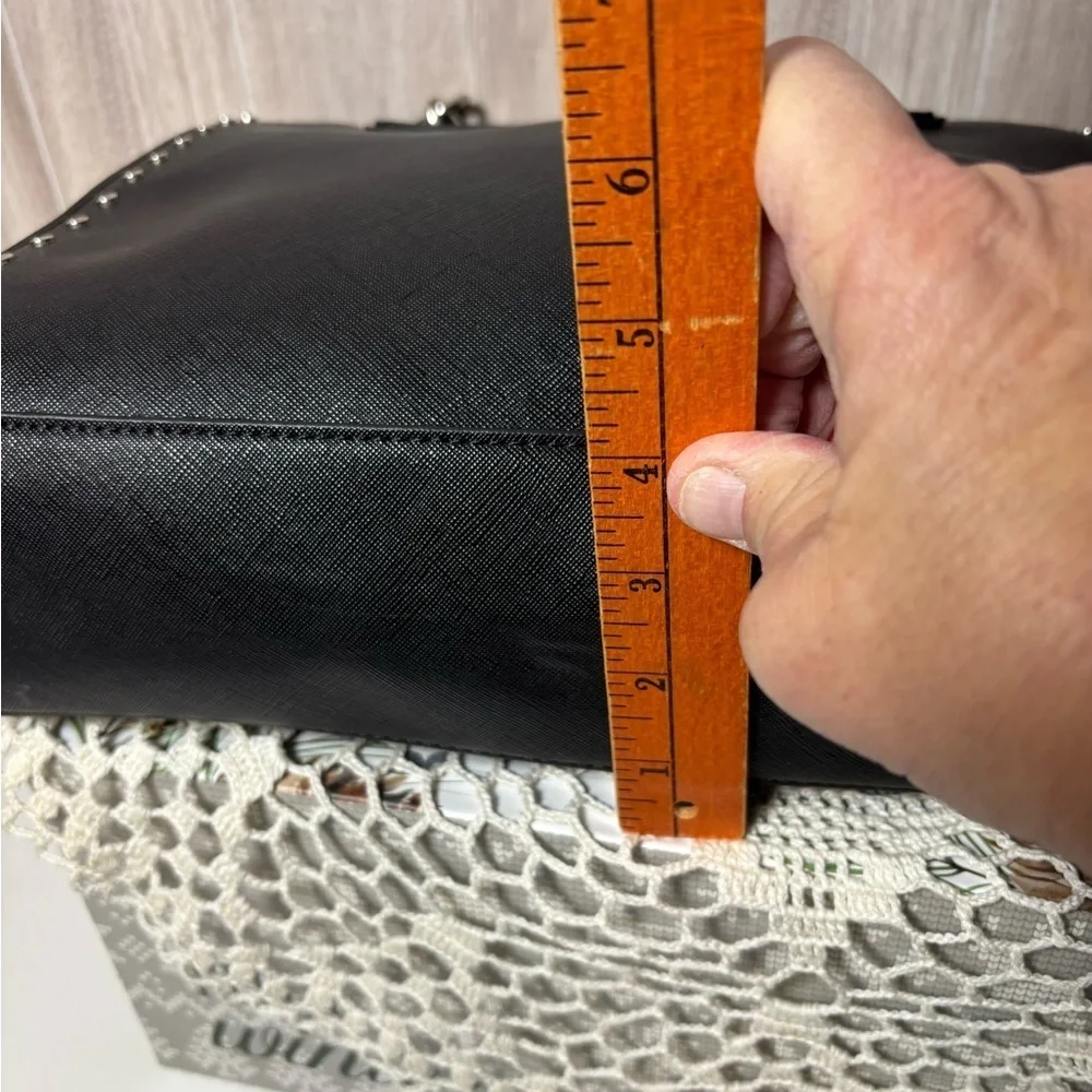BCBG Black Satchel with Silver Studs and Structured Design